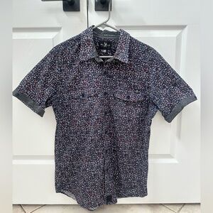 Men's Marc Ecko Cut & Sew Micro-Print Button-Down Collared Short Sleeve Shirt